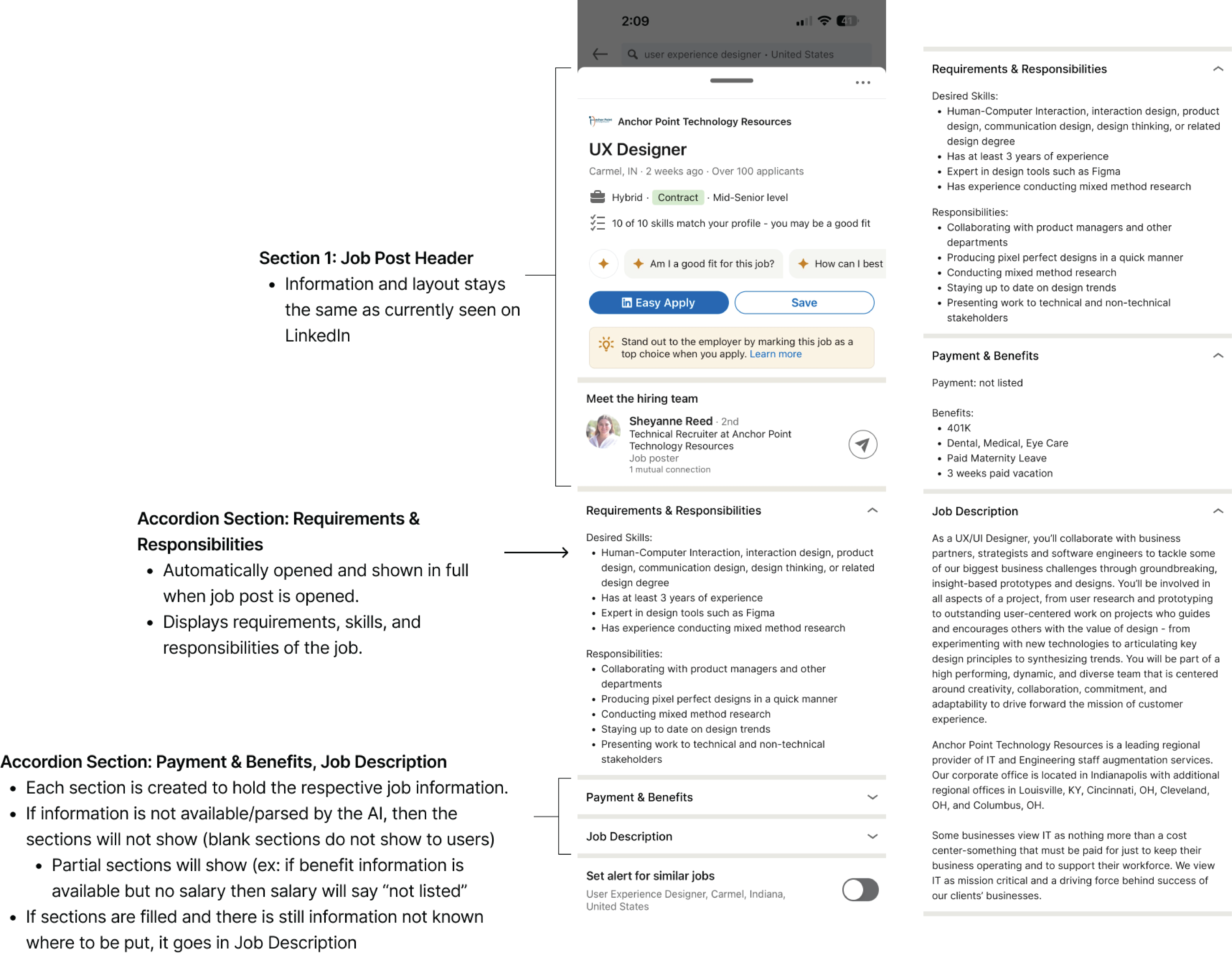 Annotated redesigned wireframe