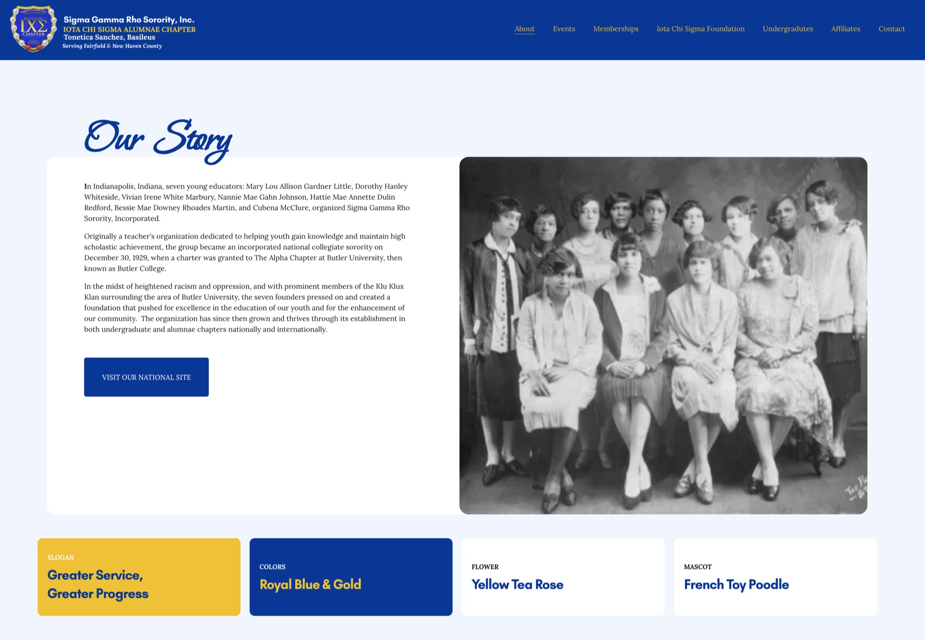 Live About page: Our Story with founders photo and fact cards